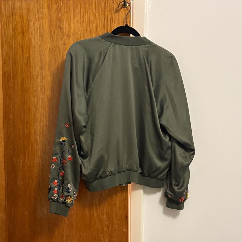Xhilaration Olive Bomber Jacket with Floral Embroidery - Picture 5 of 5